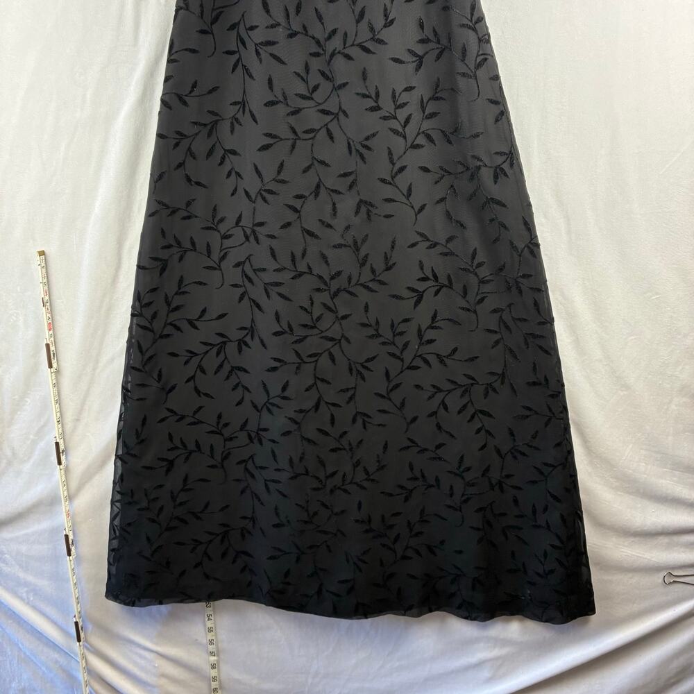 Vtg B2 Sleeveless Maxi Gown Dress Women's XS Black Satin Square Formal Y2K Vines - Picture 3 of 15
